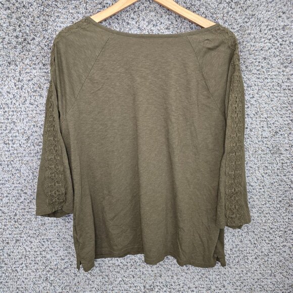 Talbots Top Womens XL Green V Neck Slub Knit Tee Crochet Detail Casual Ladies - Picture 7 of 7